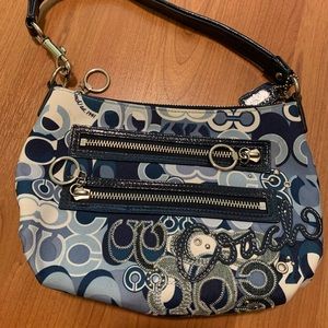 Coach Signature Canvas Shoulder Bag Purse Blue